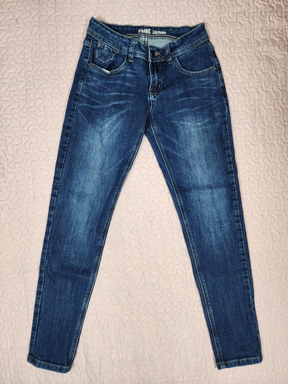 PAIGE Dark Blue Skinny Jeans with Faded Detailing
